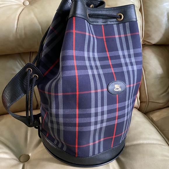 Vintage Burberry Bag COA Nova Check Drawstring Bucket Backpack Navy - Picture 3 of 15